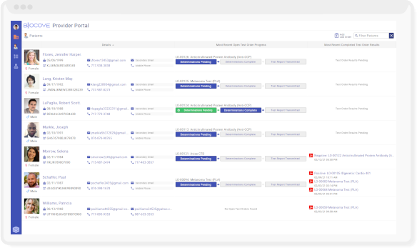 A screenshot of the physician portal used by Healthcare and CRM software.