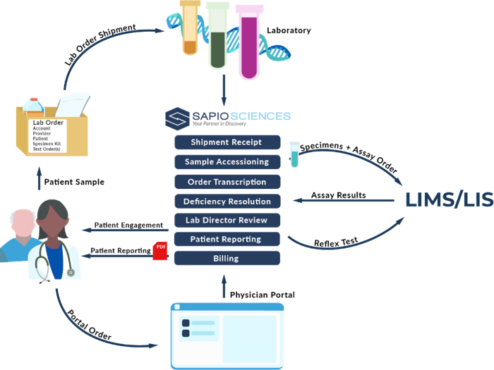 A diagram showing how Clinical LIMS Software can be used to service clinical labs client services.