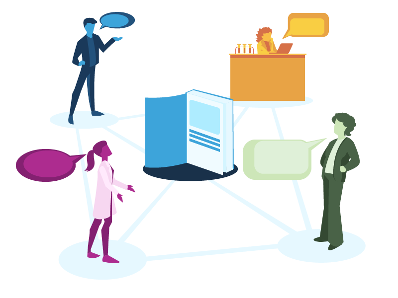 An illustration of how scientists working on the same project at the same time can benefit from ELN software.