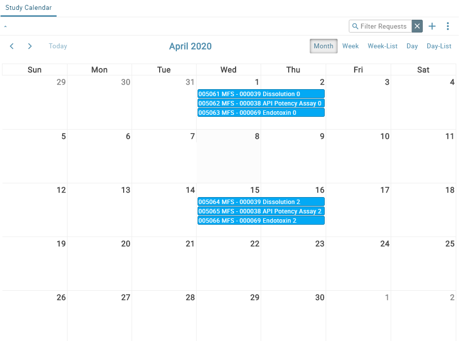 screenshot featuring a calendar view of studies